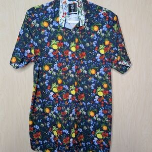Fried Denim Men's Medium Navy Floral Citrus Performance Tech Button Down